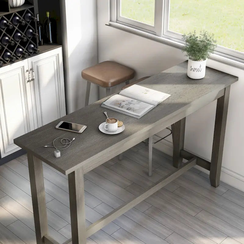 Mesa de jantar contemporânea retangular, de altura de balcão, com tomada elétrica integrada