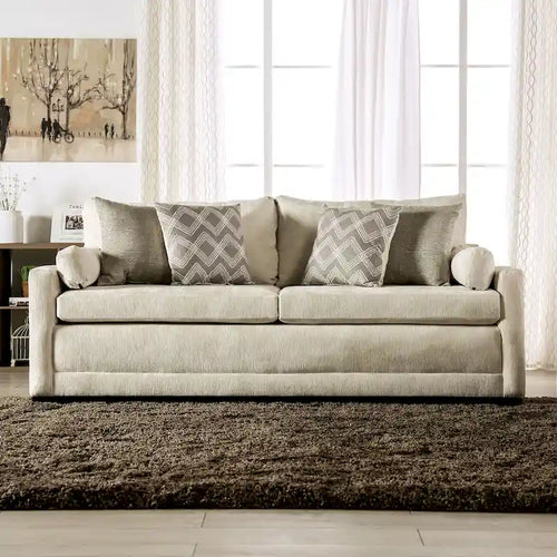 Breward Transitional Beige Chenille Upholstered Sofa with Pillows by Furniture of America