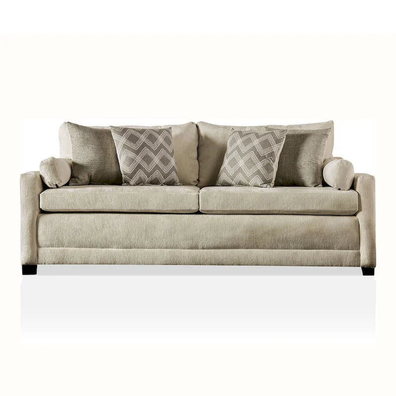Beige Chenille Upholstered Transitional Sofa with Cushioned Seating and Pillows