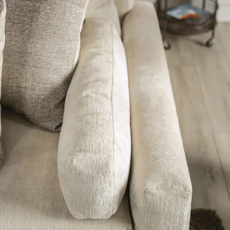 Beige Chenille Upholstered Transitional Sofa with Cushioned Seating and Pillows