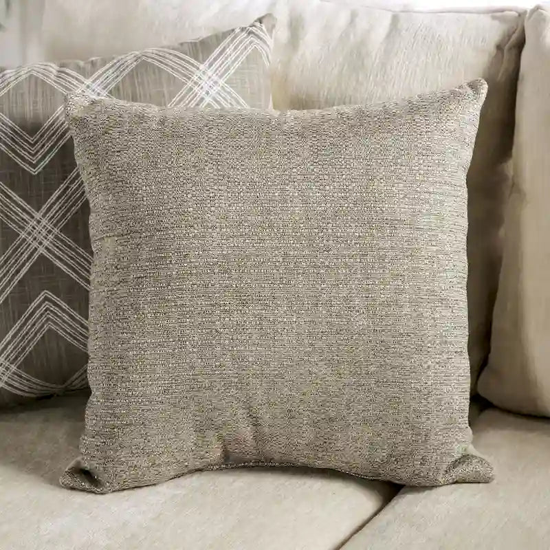 Beige Chenille Upholstered Transitional Sofa with Cushioned Seating and Pillows