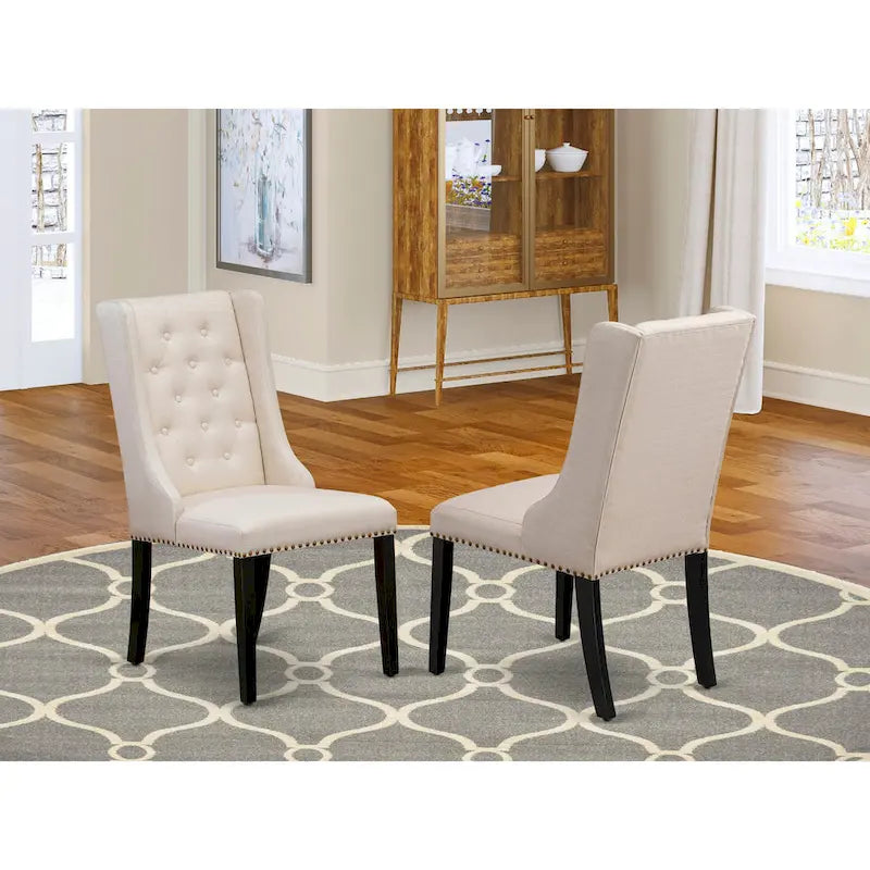 East West Furniture Parson Kitchen Chairs - Button Tufted Nailhead Upholstered Dining Chairs, Set of 2, (Finish & Upholstered)
