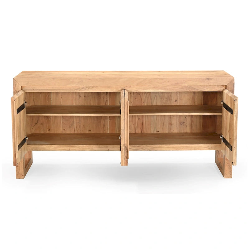 Credenza moderna in legno massello di acacia con quattro ante e vano contenitore