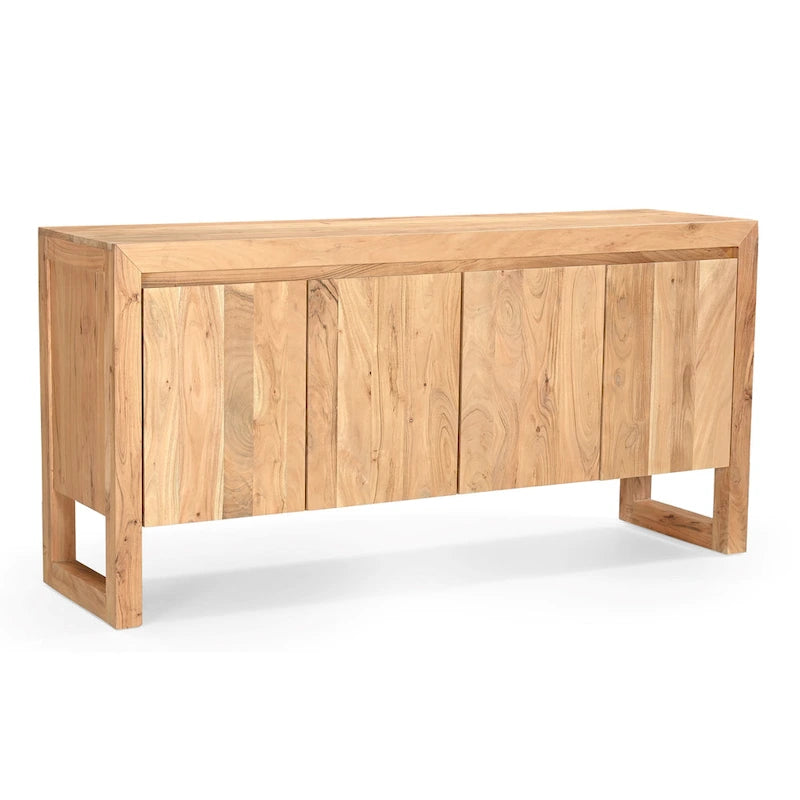 Modern Solid Acacia Wood Four Door Sideboard with Cabinet Storage