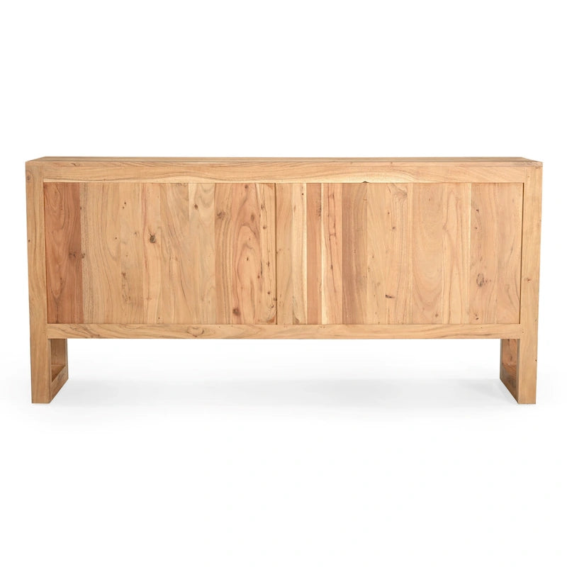 Credenza moderna in legno massello di acacia con quattro ante e vano contenitore