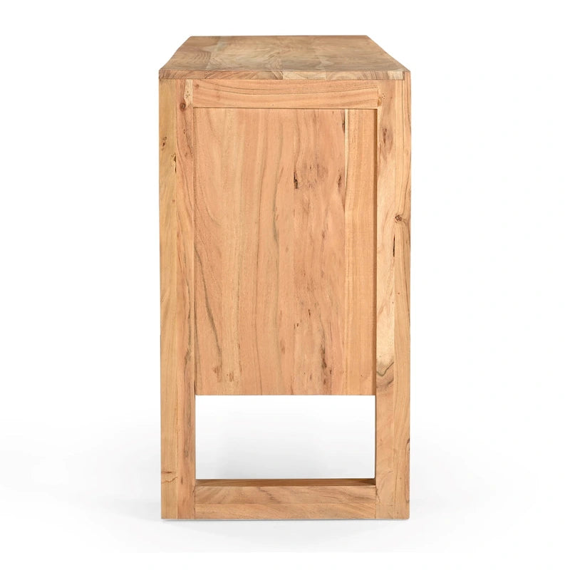 Credenza moderna in legno massello di acacia con quattro ante e vano contenitore