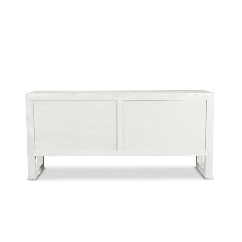 Credenza moderna in legno massello di acacia con quattro ante e vano contenitore