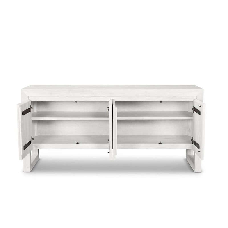 Credenza moderna in legno massello di acacia con quattro ante e vano contenitore