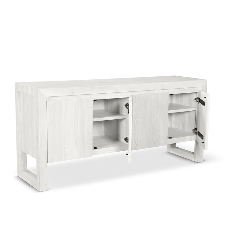 Credenza moderna in legno massello di acacia con quattro ante e vano contenitore