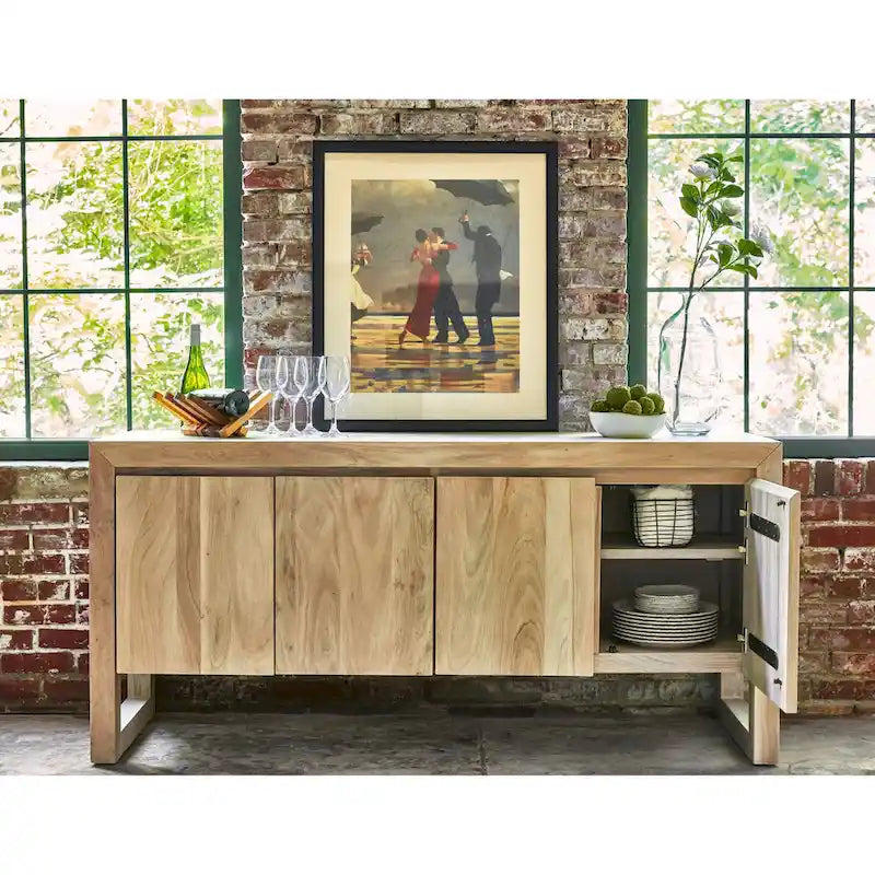 Modern Solid Acacia Wood Four Door Sideboard with Cabinet Storage