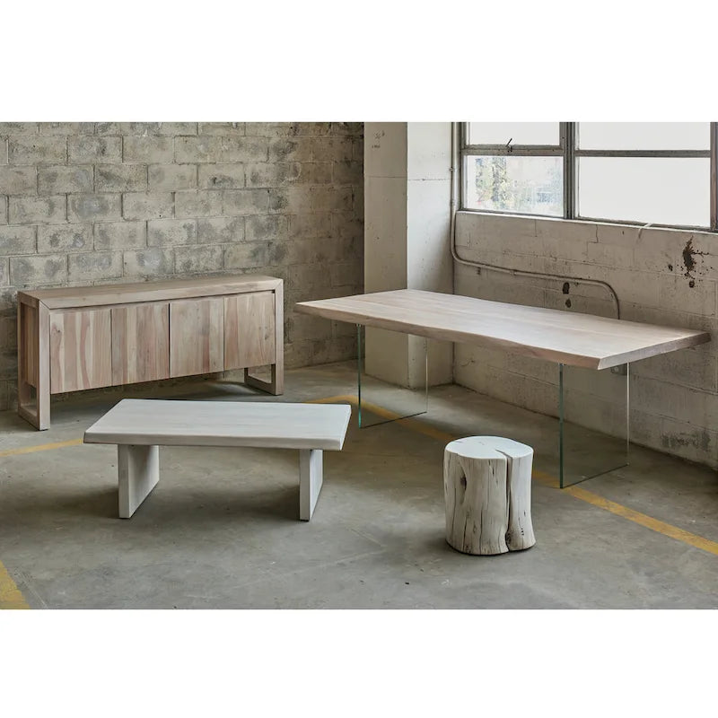 Credenza moderna in legno massello di acacia con quattro ante e vano contenitore