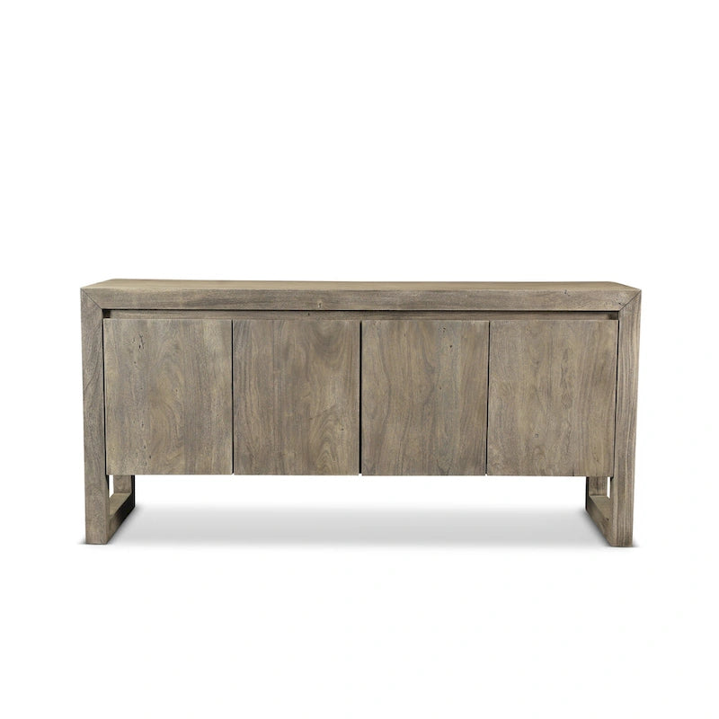 Credenza moderna in legno massello di acacia con quattro ante e vano contenitore
