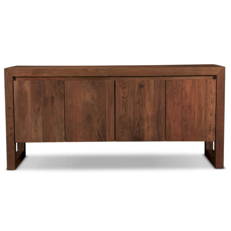 Credenza moderna in legno massello di acacia con quattro ante e vano contenitore
