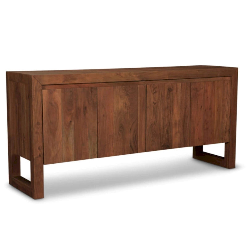 Credenza moderna in legno massello di acacia con quattro ante e vano contenitore
