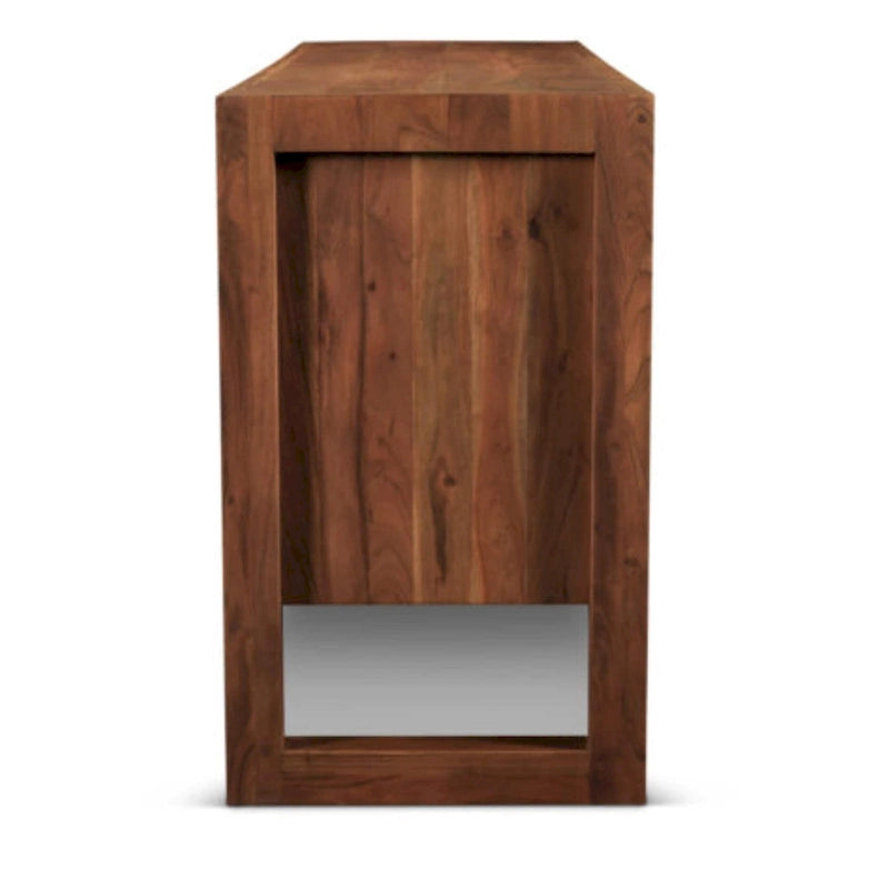 Credenza moderna in legno massello di acacia con quattro ante e vano contenitore