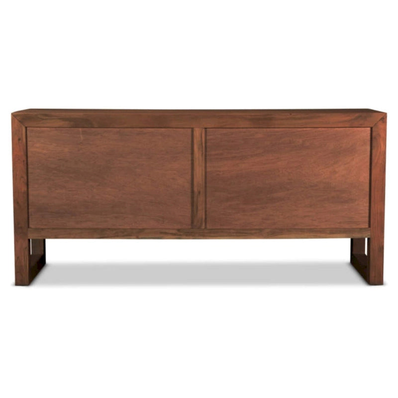 Credenza moderna in legno massello di acacia con quattro ante e vano contenitore
