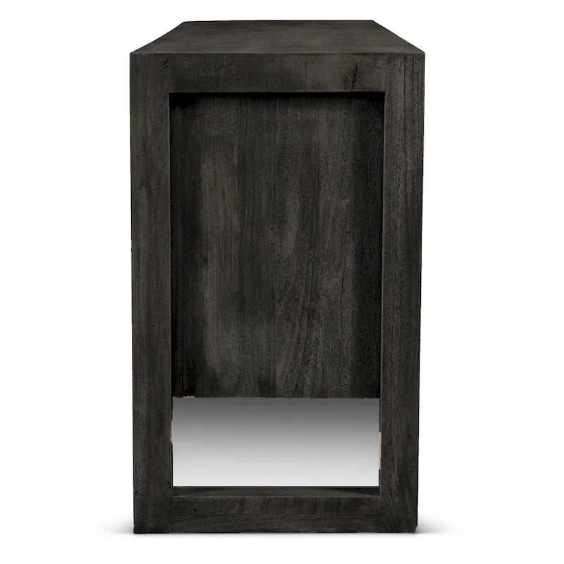 Credenza moderna in legno massello di acacia con quattro ante e vano contenitore