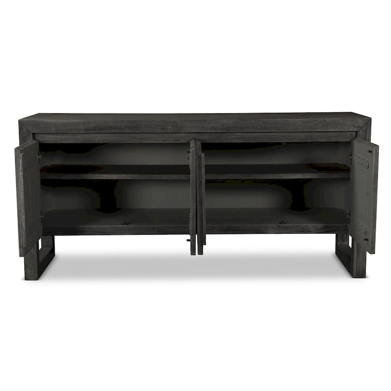 Credenza moderna in legno massello di acacia con quattro ante e vano contenitore