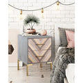 Chevron Two Drawer Side Table with Brushed Gold Accent Legs