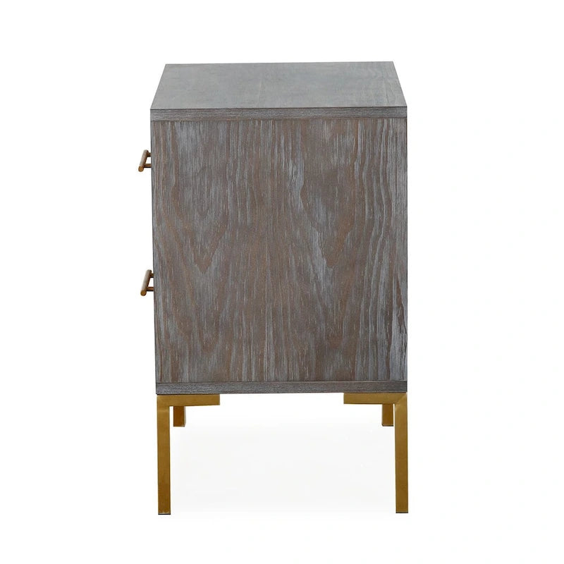 Chevron Two Drawer Side Table with Brushed Gold Accent Legs