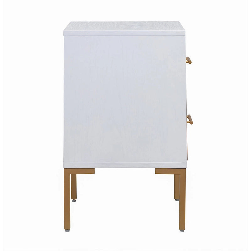 Chevron Two Drawer Side Table with Brushed Gold Accent Legs