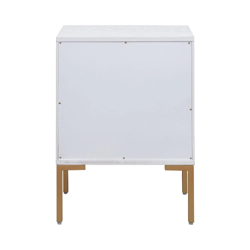 Chevron Two Drawer Side Table with Brushed Gold Accent Legs