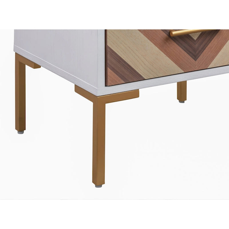 Chevron Two Drawer Side Table with Brushed Gold Accent Legs