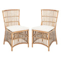 Coastal Rattan Accent Chair with White Cushion and Open Back
