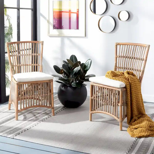 SAFAVIEH Patty Rattan Accent Chair with Cushion (Set of 2) - 19.7 W x 22.1 L x 35.4 H - 20Wx22Dx35H