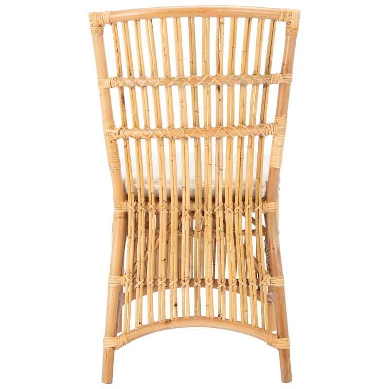 Coastal Rattan Accent Chair with White Cushion and Open Back