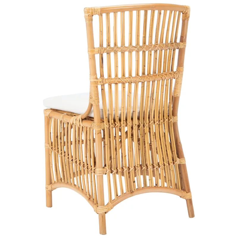 Coastal Rattan Accent Chair with White Cushion and Open Back