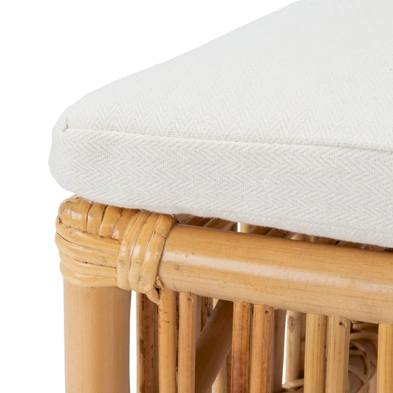 Coastal Rattan Accent Chair with White Cushion and Open Back