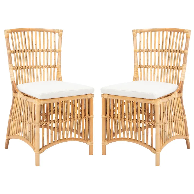 Coastal Rattan Accent Chair with White Cushion and Open Back