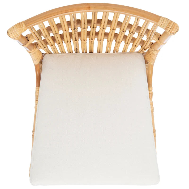 Coastal Rattan Accent Chair with White Cushion and Open Back