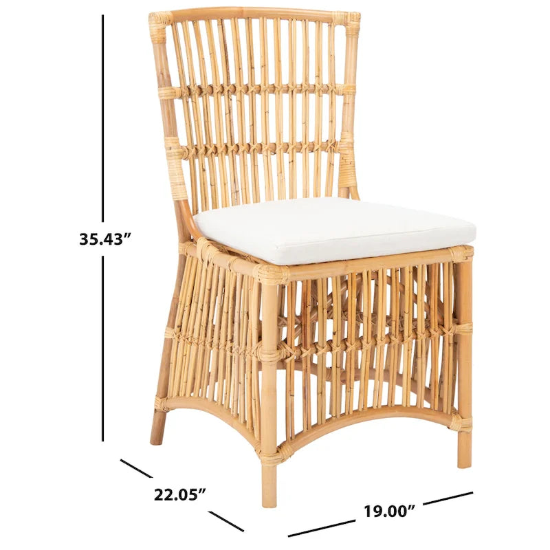 Coastal Rattan Accent Chair with White Cushion and Open Back
