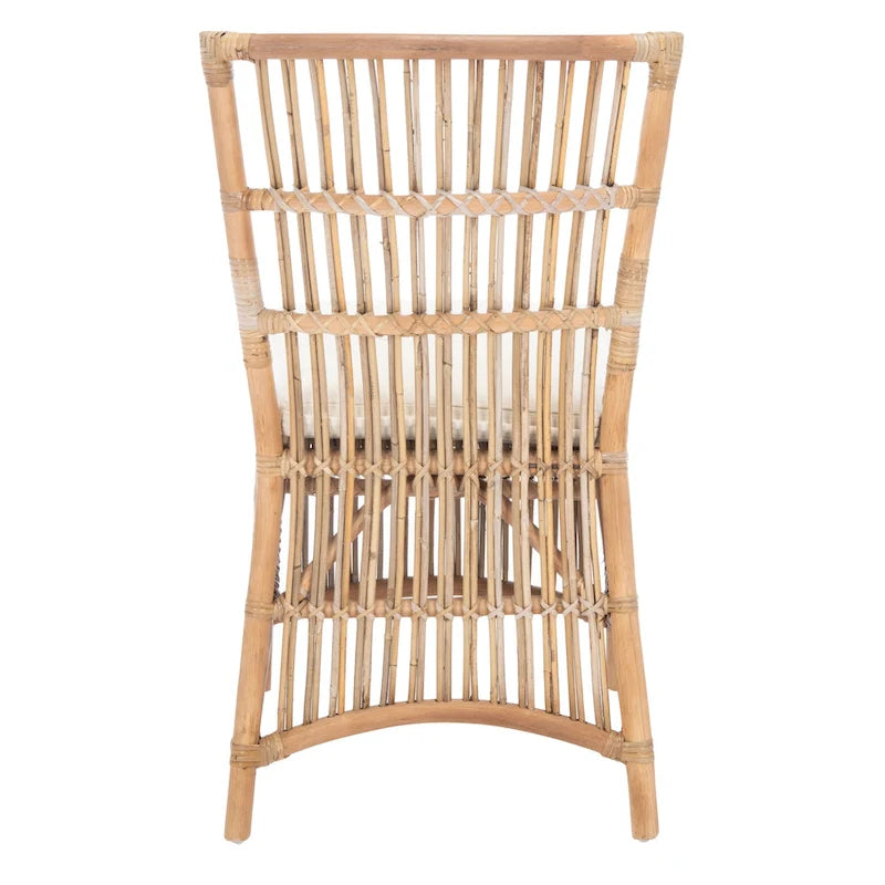 Coastal Rattan Accent Chair with White Cushion and Open Back