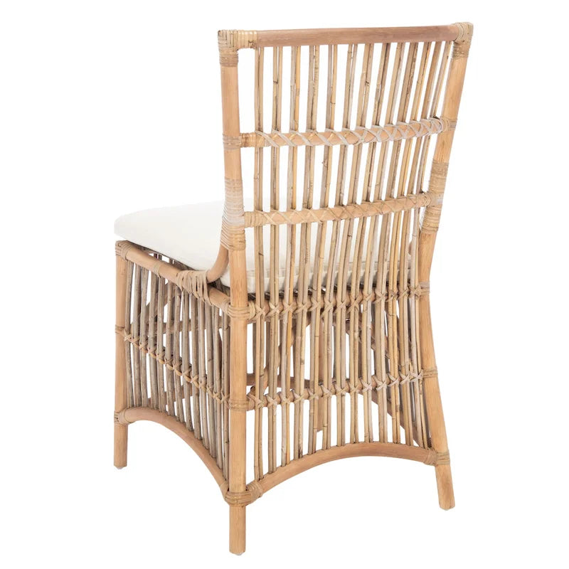 Coastal Rattan Accent Chair with White Cushion and Open Back