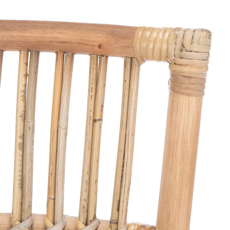 Coastal Rattan Accent Chair with White Cushion and Open Back