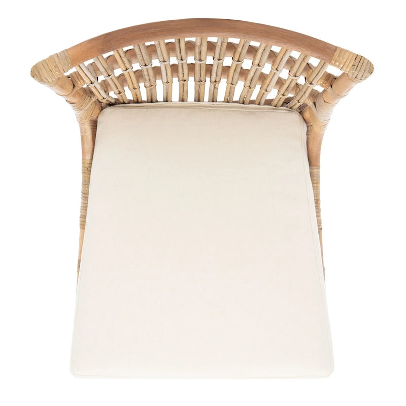 Coastal Rattan Accent Chair with White Cushion and Open Back