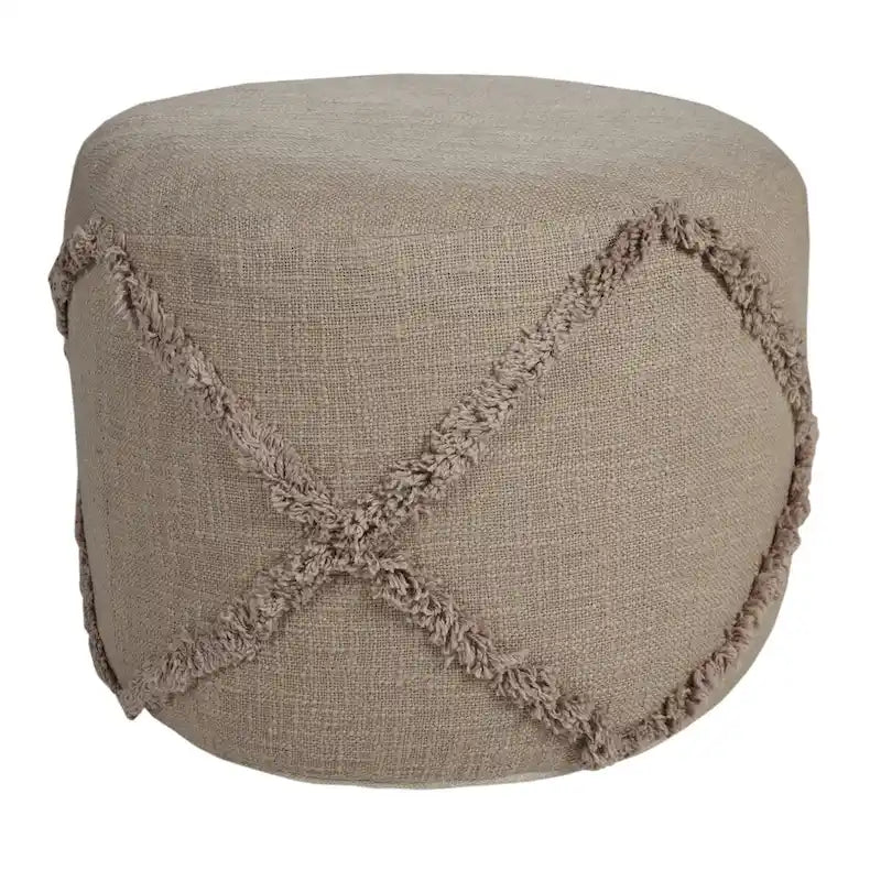 Pouf ottomano rotondo marrone da 18, con texture a rombi uniforme