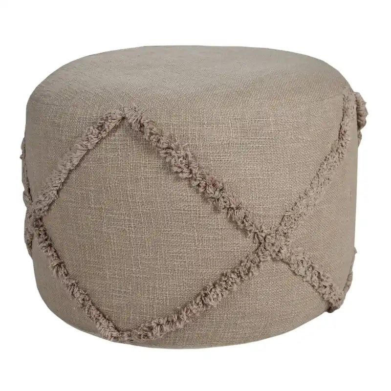 Pouf ottomano rotondo marrone da 18, con texture a rombi uniforme