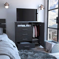Modern Four Drawer Bedroom Dresser with Cabinet and Open Shelf
