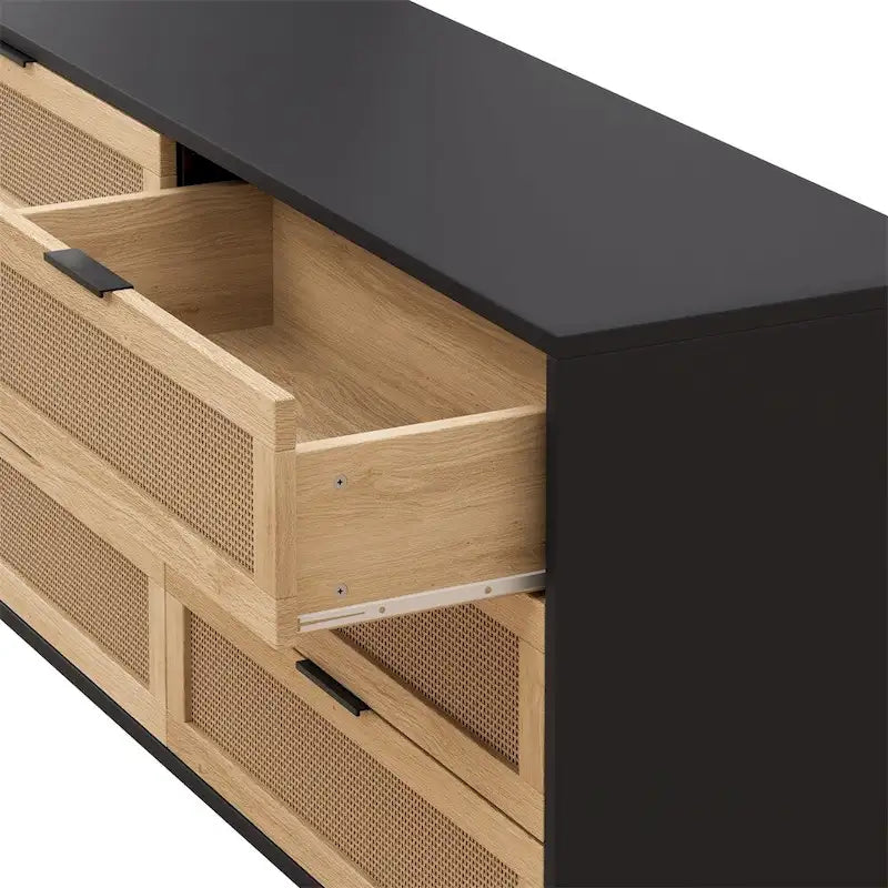 59 Rattan Storage Cabinet with 6 Drawers and Wood Legs