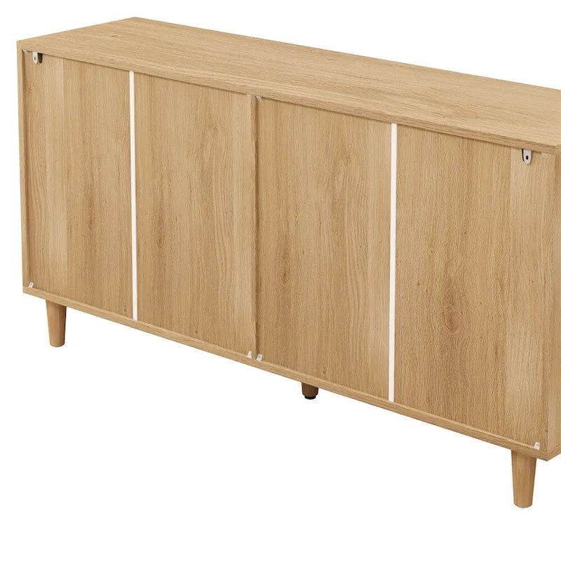 Modern rotan slaapkamerdressoir met zes laden en taps toelopende houten poten