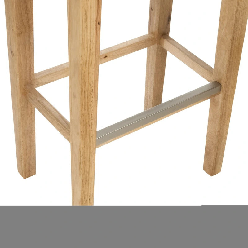 Upholstered Saddle Bar Stool with Wooden Frame and Nailhead Trim