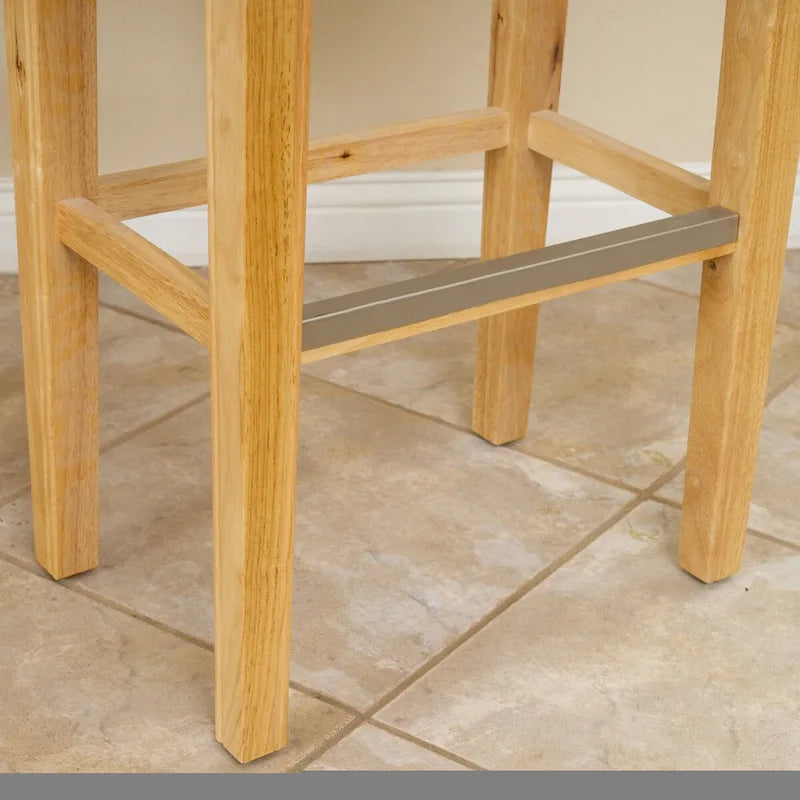 Upholstered Saddle Bar Stool with Wooden Frame and Nailhead Trim