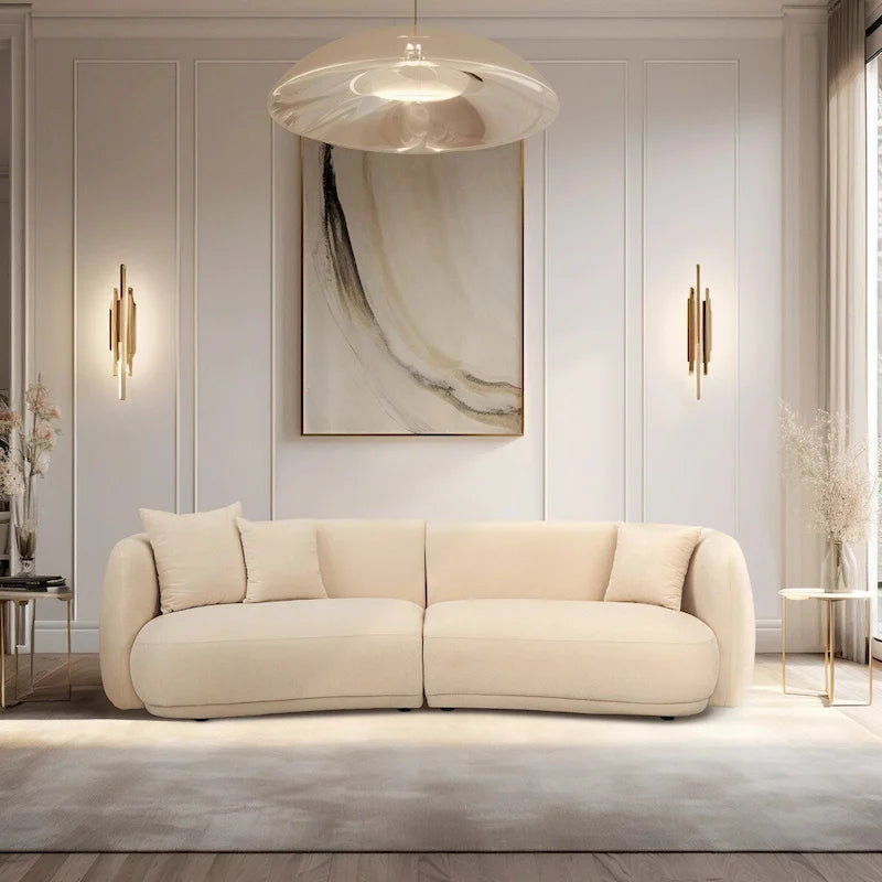 Contemporary Neutral Upholstered Four Seat Sofa with Curved Low Profile