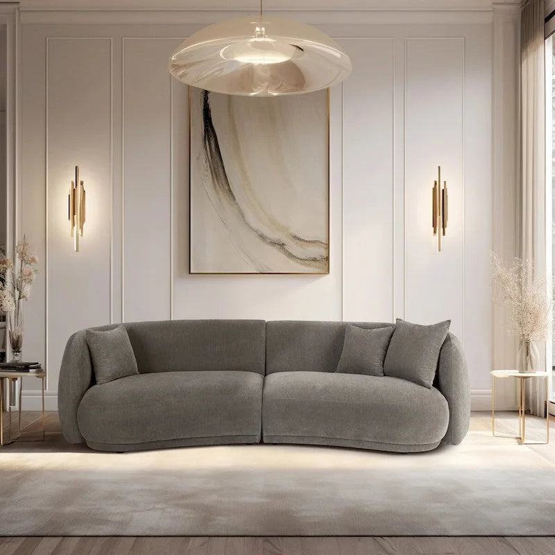 Contemporary Neutral Upholstered Four Seat Sofa with Curved Low Profile