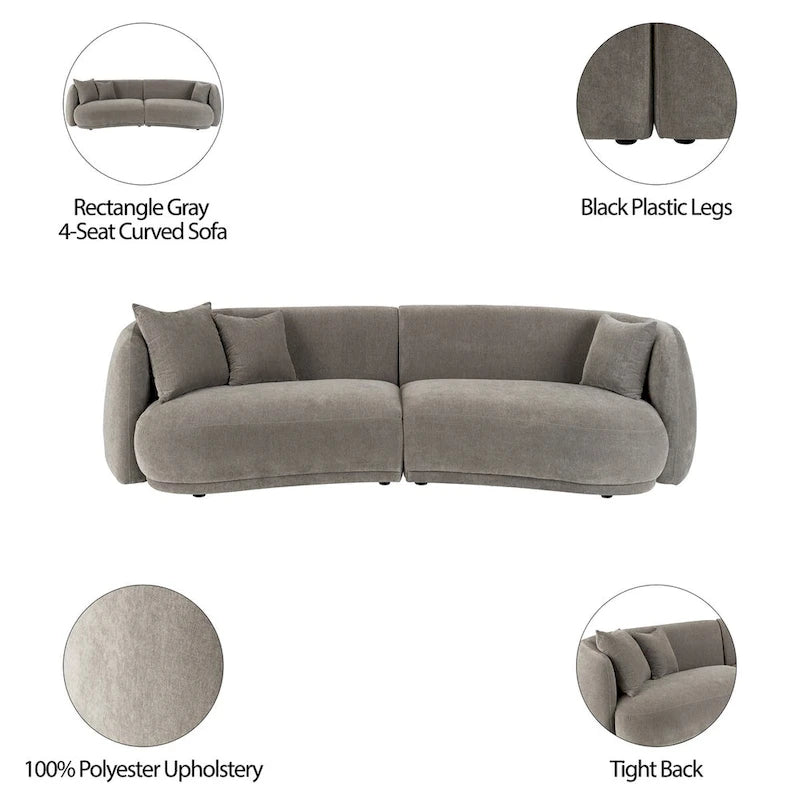 Contemporary Neutral Upholstered Four Seat Sofa with Curved Low Profile