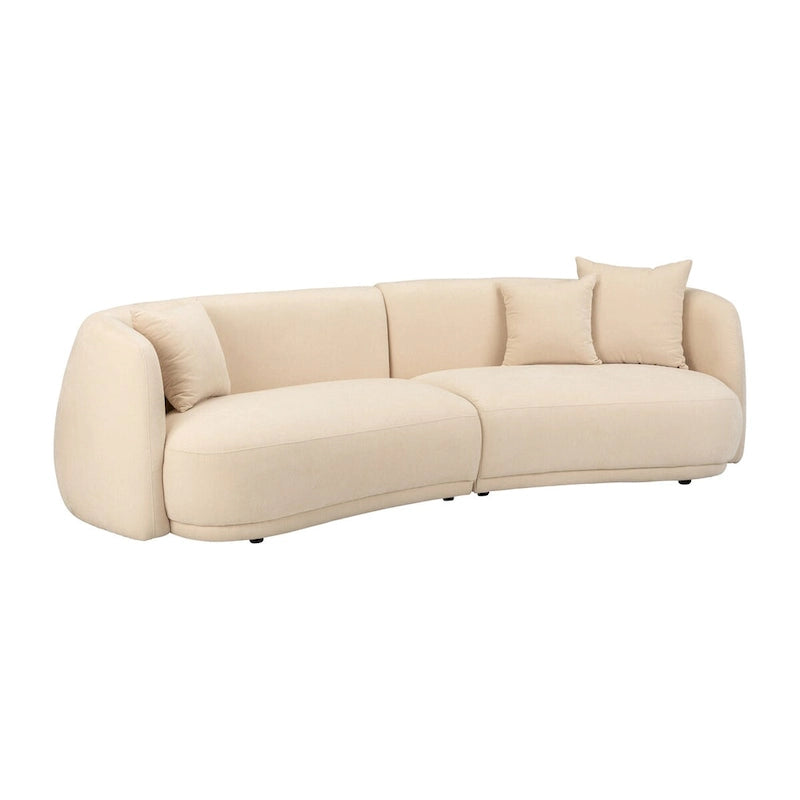 Contemporary Neutral Upholstered Four Seat Sofa with Curved Low Profile
